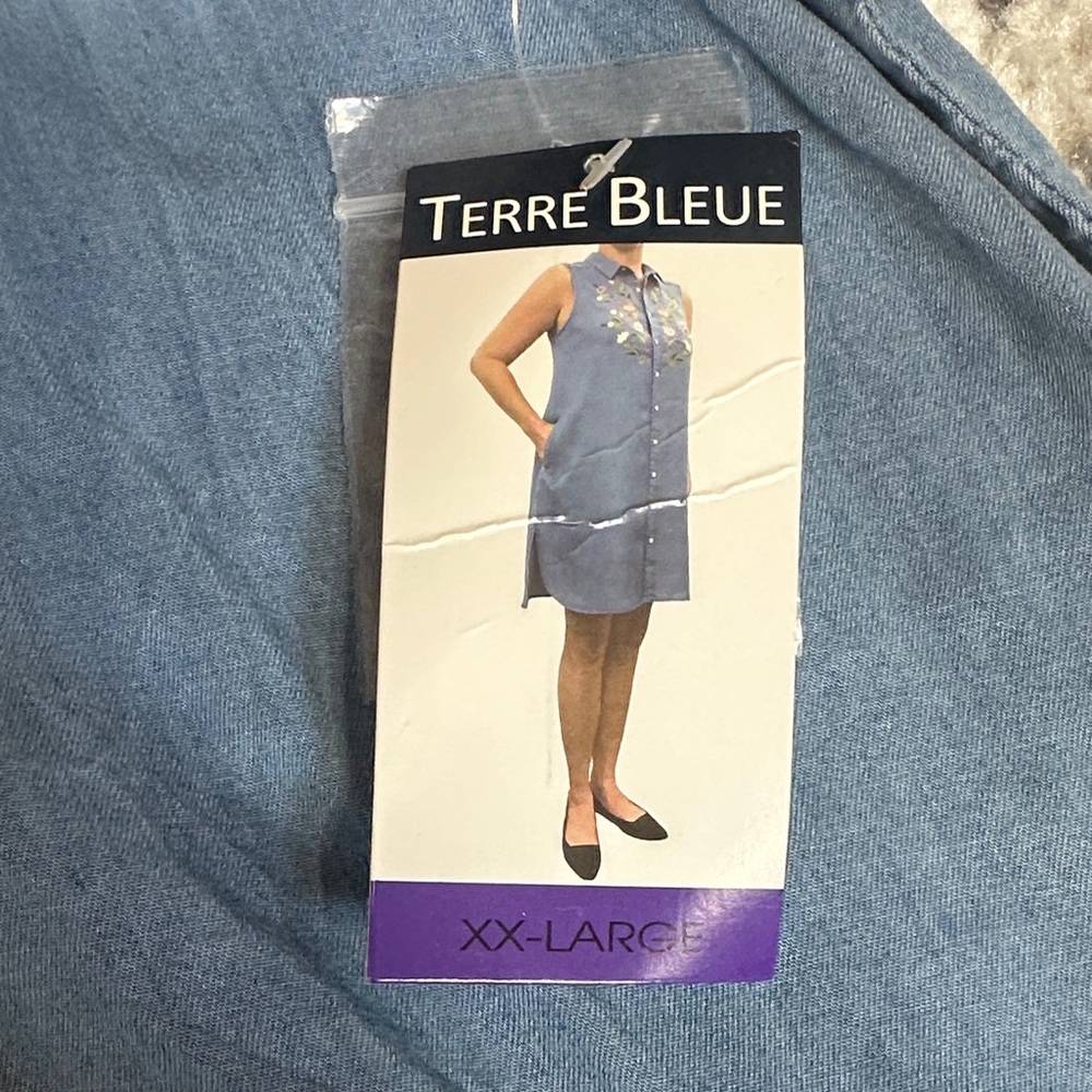 Terre Bleue Denim Blue Embroidered Sleeveless Button Front Dress XXL - Picture 5 of 8